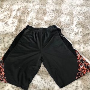 grey/ neon orange Nike boys basketball shorts